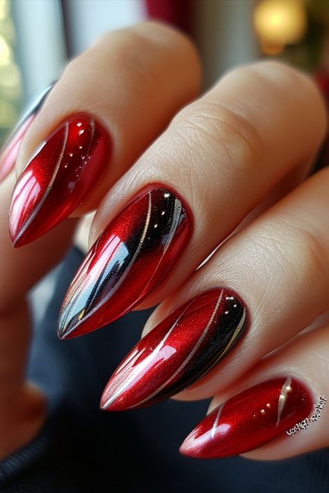 Red Chrome Nails Red With Design Nails, Nails In Red, Red Nail Art Elegant, Red Nails Art, Red Chrome Nails, Red Nail Art Designs, Red Nails Glitter, Red Nail Art, Purple Nail Art