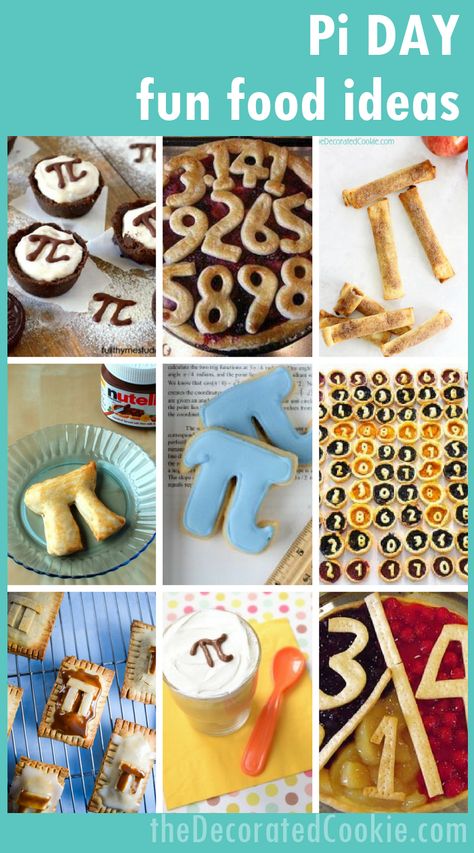 A roundup of 15 fun food ideas for Pi Day! Celebrate math on March 14th. Pie Day Food Ideas, Pi Day Pie Ideas, Pi Cake Ideas, Pi Day Treats, Math Party Ideas, Pie Day Ideas, Pie Day 3.14 Activities, Pi Day Food Ideas, Pi Activities