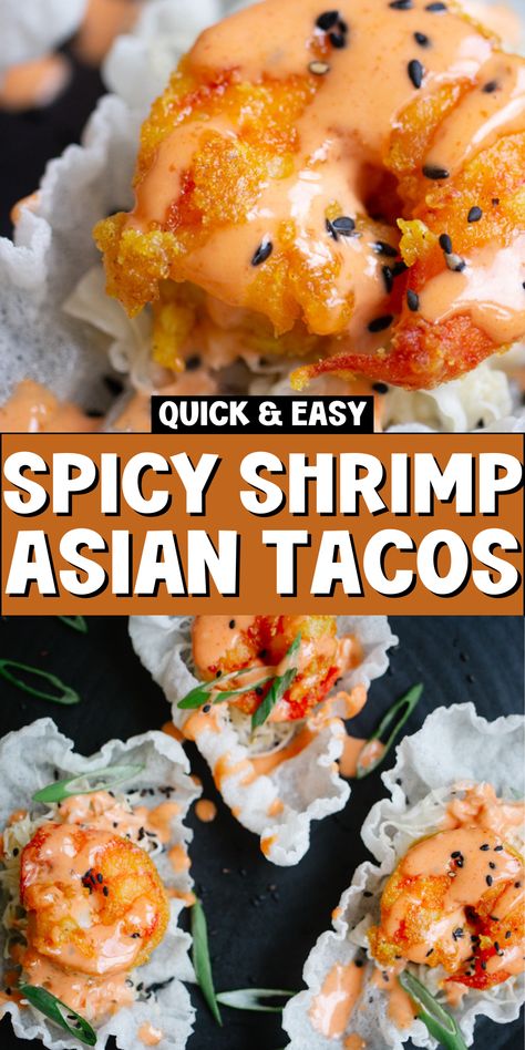 Experience the fusion delight of Spicy Shrimp with Rice Paper Chips, your new favorite Asian Shrimp Taco for a refreshing summer dinner! Discover a blend of seafood recipes and Mexican food recipes with these spicy shrimp tacos, perfect for healthy dinner recipes. Enjoy easy-to-make shrimp recipes that elevate your shrimp taco experience! Rice Paper Chips, Shrimp With Rice, Asian Shrimp, Shrimp Taco, Spicy Shrimp Tacos, Spicy Shrimp, Shrimp Tacos, Fast Easy Meals, Summer Dinner