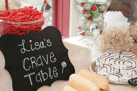 Lisa's crave table. All her crazy cravings during her pregnancy. Moms Cravings Table, Baby Shower Cravings Table, Pregnancy Cravings, Snack Table, Rustic Baby, Shower Themes, Rustic Baby Shower, Baby Sprinkle, Baby Shower Themes