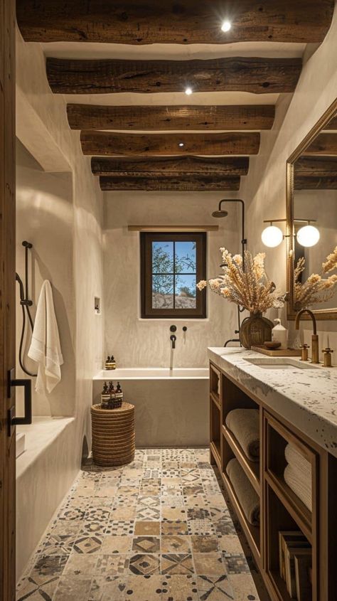 Hacienda Style Bathroom, Hacienda Interior, Hacienda Interior Design, Spanish Style Home Interior, Interior Design 2024, Tuscan Bathroom, Modern Hacienda, Mediterranean Interior Design, Spanish Home Decor