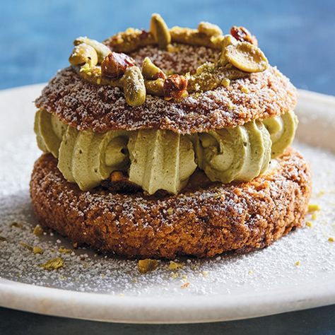 Chef Michelle Palazzo, of Frenchette in New York City, shares her recipe for Pistachio Paris-Brest, a classical French dessert. Get the details here. Choux Dough, Dominique Ansel Bakery, American Desserts, Pistachio Cream, Paris Brest, Molten Chocolate, Dessert Bites, Making Food, French Dessert