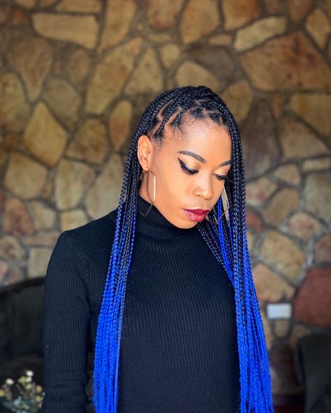 #BoxBraids #OmbreBoxBraids #KnotlessBoxBraids #KnotlessBraids #OmbreKnotlessBraids Blue Braids Hairstyles, Marley Hairstyles, Blue Box Braids, Blue Braids, Ombre Box Braids, Black Box Braids, Weave Hairstyles Braided, Tan Skin Blonde Hair, Ombre Braid