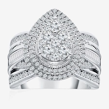 Ring Style: Engagement Rings, Multi Diamond Rings, Side Stone Rings, Halo RingsFeatures: Quick ShipDiamond Clarity: I1Setting: Multi-SettingShape: PearStone Cut: RoundRing Size: 7Diamond Color: H-IMetal Color: WhiteRing Gallery Height: 26mmRing Top Length: 21.3mmRing Top Width: 26mmRounded Carat Weight: 2 Ct. T.w.Band Width: 2mmCare: Wipe CleanStone Type: 143 Genuine DiamondAuthenticity: Mined DiamondMetal: 14k White GoldCountry of Origin: Imported Triple Halo Engagement Ring, Dream Rings, Stunning Diamond Rings, Rings Engagement, Ring Style, Dream Ring, Halo Rings, Halo Engagement Ring, Modern Bride