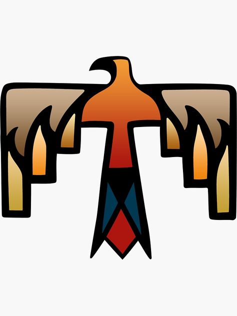 "Thunderbird - Native American Indian Symbol" Sticker for Sale by peculiardesign | Redbubble Eagle Stencil, American Quilts Patterns, Symbols Tattoos, Native American Thunderbird, Thunderbird Design, Indian Symbols, Native American Tattoos, Ancient Drawings, Native American Patterns