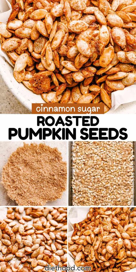 Learn how to make perfectly crispy roasted pumpkin seeds with our foolproof method. They’re a simple, healthy snack that packs a crunch, and with a touch of cinnamon sugar, they're irresistible! You won't want to miss this flavor combo! Cinnamon Sugar Roasted Pumpkin Seeds, Season Pumpkin Seeds, Crispy Pumpkin Seeds, Oven Roasted Pumpkin Seeds Recipe, Pumpkin Seeds Recipe Cinnamon Sugar, Pumpkin Seeds Recipe Roasted Sweet, How To Make Pumpkin Seeds, Sweet Pumpkin Seeds Recipe, Sweet And Spicy Pumpkin Seeds Recipe