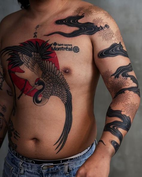 River Tattoo, Face Tats, Taboo Tattoo, Crane Tattoo, Chinese Tattoo, Inspiration Tattoo, Make Tattoo, Hand Tattoos For Guys, Chest Tattoo