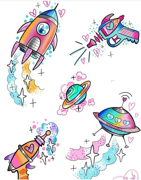 Cool Space Tattoos, Space Tattoo Ideas, Tatuaje Studio Ghibli, Rip Tattoo, Space Tattoos, Alien Tattoo, Kawaii Tattoo, Tatuaje A Color, Space Tattoo