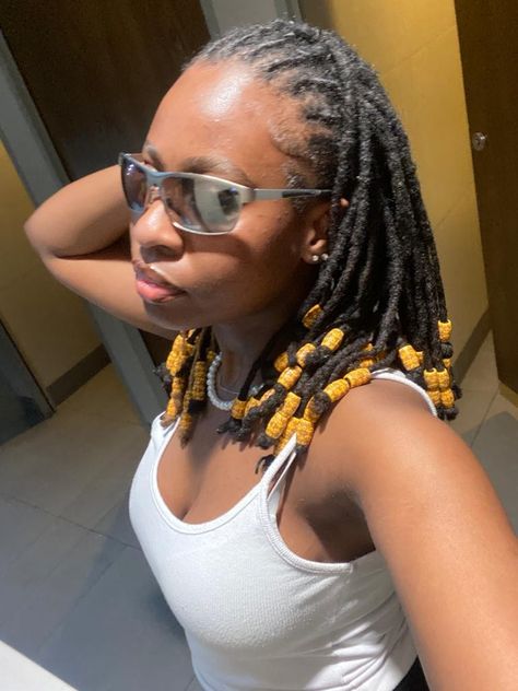 Dreadlocks With Beads Black Women, Beads On Locs Styles, Loc With Beads, Locs With Beads Black Women, Beads In Locs, Loc Styles With Beads, Beads On Locs, Locs With Beads, Dreads Black Women