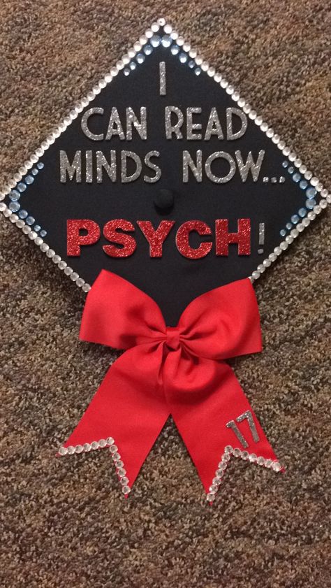 Psychology major graduation cap Psych Degree Graduation Cap, Ba Graduation Cap Ideas, Psych Cap Graduation, College Cap Decorations Psychology, Psychology Grad Cap Ideas, Ba Psychology Graduation Cap, Psych Grad Caps, College Graduation Pictures Psychology, Grad Cap Designs Psychology