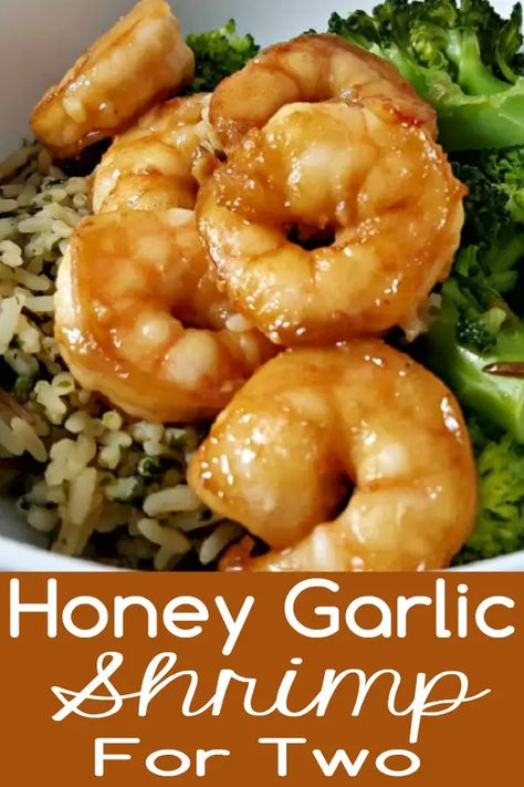 Honey Garlic Shrimp is super easy and delicious, ready in just 20 minutes. The marinade is made by mixing together honey, soy sauce, garlic, and ginger. The sauce is excellent served over brown rice and steamed veggies on the side which you can prepare while the shrimp is marinating. This is a perfect dinner or lunch recipe for two, or a romantic impressive date night meal. #honey #garlic #shrimp #seafood #DinnerForTwo #LunchForTwo #RecipesForTwo Easy Honey Garlic Shrimp, Soy Sauce Garlic, Honey Garlic Shrimp, Recipe For Two, Garlic And Ginger, Shrimp And Broccoli, Date Night Recipes, Honey Soy, Lunch Recipe