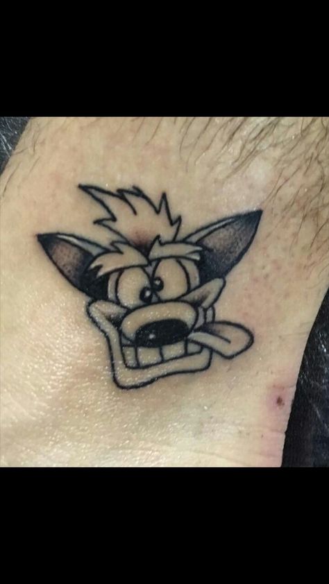 Crash Bandicoot Tattoo Crash Bandicoot Tattoo Design, Retro Gaming Tattoo, Aku Aku Tattoo, 90s Flash Tattoo, Childhood Tattoos, Crash Bandicoot Tattoo, Ny Tattoo, Nautical Sleeve, Koi Dragon Tattoo