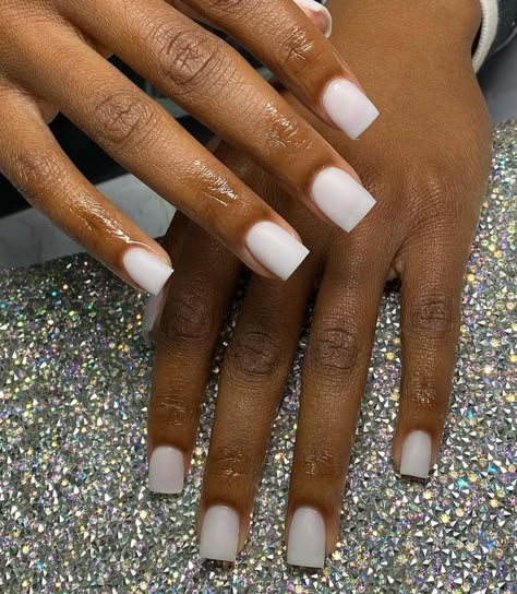 7th Grade Nails, Pretty Nails For Winter Short, Nails For 7th Grade, Short Acrylic Nails Winter, Short White Acrylic Nails, Grade Nails, Natural Acrylic, Overlay Nails, Milky Nails