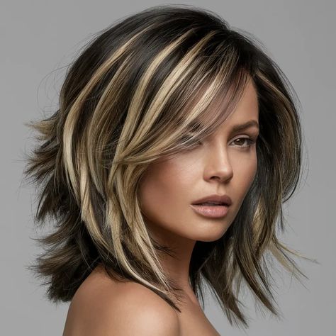 11 Dark Blonde Hair Color Ideas: Try Now Dark Brown Hair With Thick Highlights, Dark Brown To Blonde Hair Transformation, Hi Lights For Dark Hair, Honey Brown Highlights On Black Hair, Dramatic Hair Color, Dark Blonde Hair Color Ideas, Blonde Caramel Highlights, Dark Brunette Balayage, Dark Brown Hair With Blonde Highlights