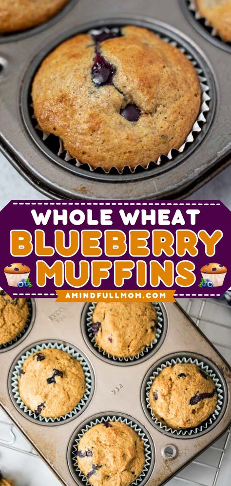 You won't believe these Blueberry Muffins are actually healthy! Made with 100% whole wheat flour and bursting with blueberries, these Whole Wheat Blueberry muffins are tender, moist, and perfectly sweet. Easy Summer Breakfast, Wheat Blueberry Muffins, Dairy Free Blueberry Muffins, Whole Wheat Blueberry Muffins, Mindful Mom, Blueberry Yogurt Muffins, Wheat Flour Recipes, Toddler Muffins, Whole Wheat Muffins