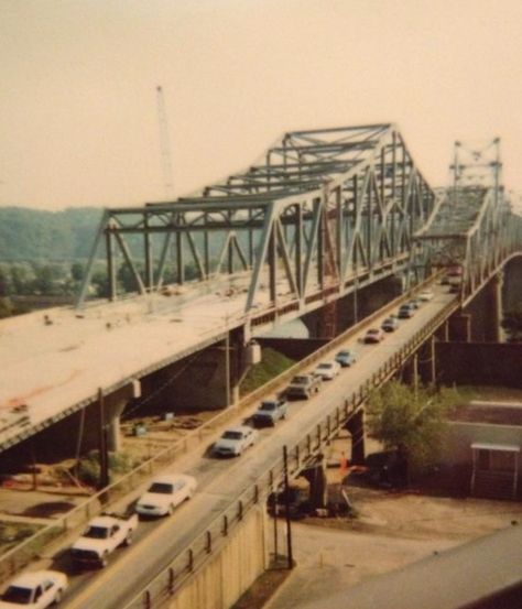 Old Shadle Bridge and new Bartow Jones Bridge adjoining Henderson, WV, and Point Pleasant, WV West Virginia Aesthetic, Virginia Aesthetic, Point Pleasant West Virginia, Virginia Studies, Virginia Hill, West Virginia Mountains, West Virginia History, Parkersburg Wv, Huntington Wv