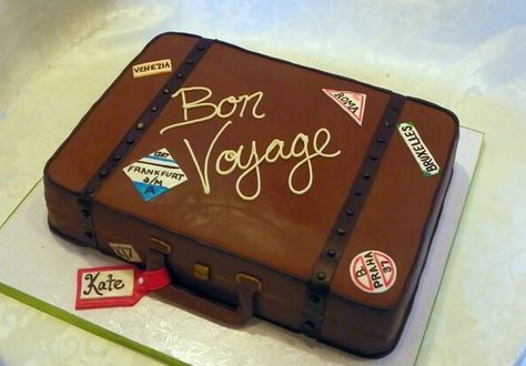 Bon Voyage Cake, Luggage Cake, Travel Cakes, Suitcase Cake, Farewell Party Ideas, Moving Party, Farewell Cake, Leaving Party, Bon Voyage Party