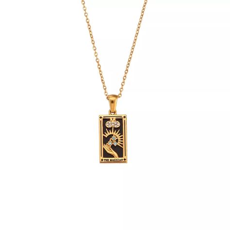 PRICES MAY VARY. Material: 18k gold plated 316L stainless steel / tarnish-free and waterproof for daily wear Gems: AAA zircon Length: 15.75" + 2" extender / Weight: 4g Pendant size: 10.9mm L x 19mm H / Thickness: 23mm * Eco-friendly and hypoallergenic material * Free of nickle, lead, cadmium, and phthalates * Gift box included * Our beautiful and durable gift box makes the perfect gift for loved ones on any occasion Indulge in the glamour of this exquisite necklace that is sure to turn heads whe Square Gold Pendant, Knight Of Cups, Tarot Gifts, Amazon Jewelry, Mystical Jewelry, Symbol Necklace, Party Necklace, Christmas Gift Jewelry, Christmas Jewelry