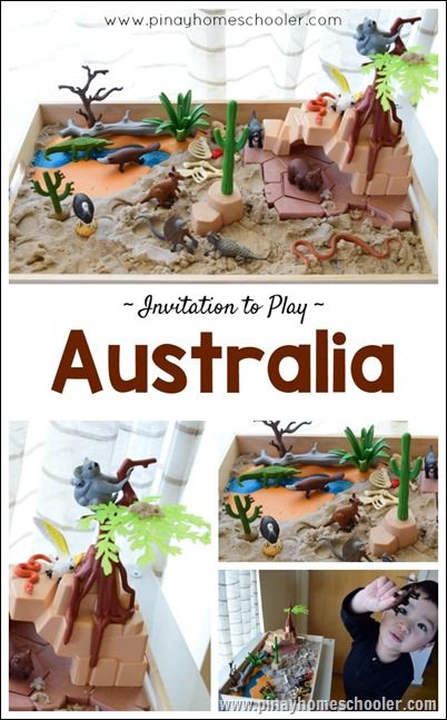 Imaginative Play: Australian Outback World Habitat Day Activities, Continent Sensory Bin, Australia Sensory Bin, Continent Boxes, Australia For Kids, Australia Crafts, Australian Outback, Invitation To Play, Homeschooling Ideas