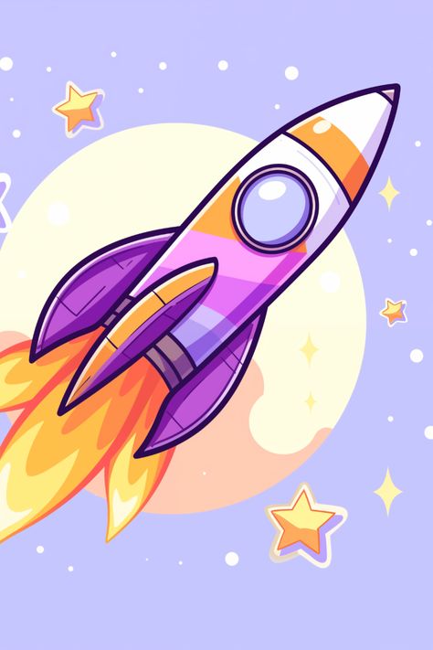 Simple rocket illustration for children. Cartoon Rocket, Rocket Drawing For Kids, Rocket Ship Drawing, Rocket Drawing, Moon For Kids, Rocket Ship, Ship Drawing, Simple Illustration, Elements Of Art