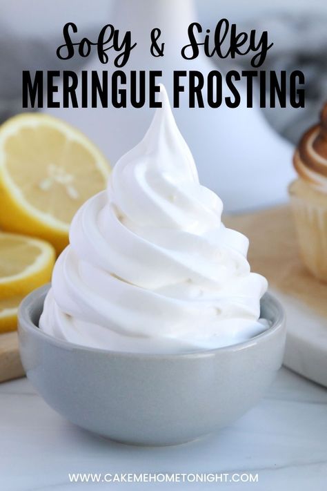 Meringue Frosting is an easy, four ingredient recipe that is perfect to use for meringue desserts! Add extra flavor and texture by toasting the meringue with a kitchen torch! Meringue Frosting Recipe, Recipe For Cakes, Cake Me Home Tonight, Meringue Icing, Easy Meringues, Meringue Frosting, Meringue Desserts, Frosting Recipes Easy, Meringue Recipe