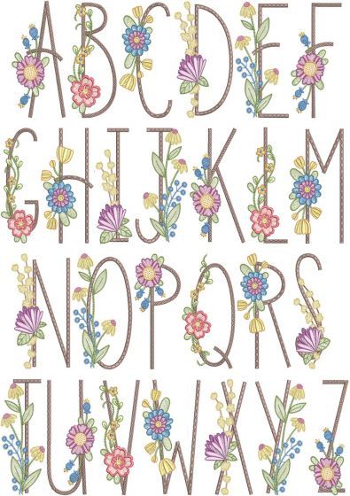 Simple Floral Farmhouse Alphabet | Machine Embroidery Designs by JuJu Alphabets Embroidery Design, Flower Font Alphabet, Hand Lettering Alphabet Fonts, Alphabet Designs, Font Love, Floral Farmhouse, Designs By Juju, Fav Products, Alphabet Letters Design