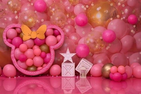 Children Birthday Background, Minnie Mouse Backdrop, 2nd Birthday Backdrop, Minnie Y Daisy, Christmas Photo Background, Sticker Background, Minnie Mouse Balloons, Baby Photography Backdrop, One Year Pictures