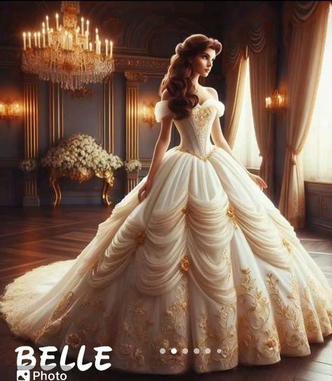 Belle Wedding Dress Beauty And The Beast, Princess Belle Wedding Dress, Beauty And The Beast Wedding Dress, Belle Inspired Wedding Dress, Beauty And The Beast Wedding Dresses, Belle Wedding Dresses, Victorian Outfits, Bella Disney, Bell Sleeve Wedding Dress