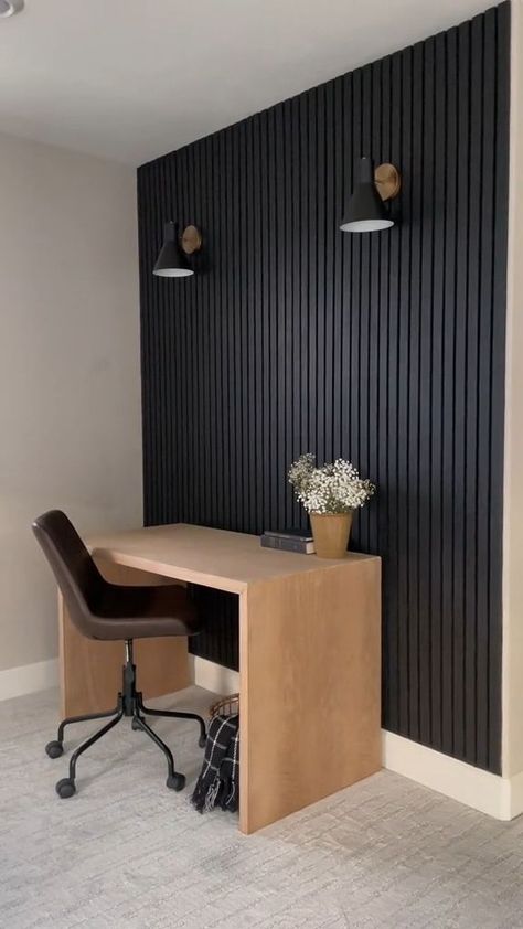 Best & Gorgeous Slat Wood Wall Panel Build Designs | Decorate Wall With Slat Wood | Home Decor Ideas Wood Home Decor Ideas, Diy Slat Wall, Vertical Slats Wall, Waterfall Desk, Work From Home Setup, Diy Waterfall, Decorate Wall, Wood Wall Panel, Home Setup