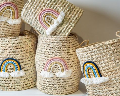 Macrame Basket Wall Hanging, Rainbow Basket, Basket Macrame, Doll Bassinet, Basket Nursery, Bedroom Toilet, Macrame Basket, Tall Basket, Kids Room Accessories