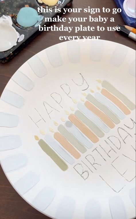 Boy Birthday Plate Ideas, Happy Birthday Plate Diy, Birthday Plate Design, Pottery Painting Ideas Birthday Plate, Color Me Mine Birthday Plate, Birthday Plates Ceramic Diy Boy, Birthday Plate Ideas Ceramic, Baby Birthday Plate Diy, Birthday Plate Boy