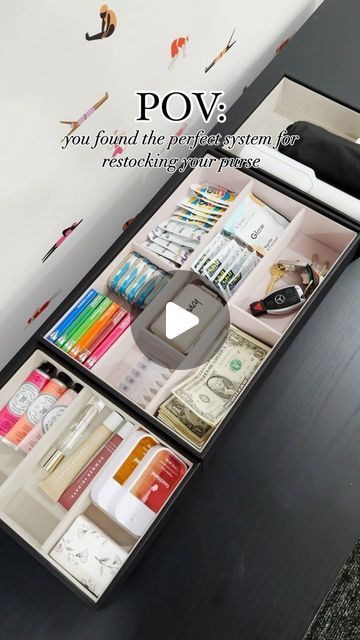 Travel Closet Organization, Purse Restock Station, Purse Station, Purse Restock, Ways To Stay Organized, Draw Organizer, Edit On Instagram, Packing Station, Home Edit