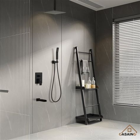 CASAINC Matte Black Shower System with Waterfall Tub Filler CS3623-10MB-1 | RONA Rainfall Shower Ideas, Shower Holder, Rainfall Shower Head, Black Shower, Rainfall Shower, Tub And Shower Faucets, Shower Hose, Tub Filler, Bathtub Shower