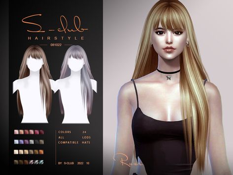 The Sims Resource - Long straight shine hair with bangs(Rose081022)by S-CLUB Long Hair With Bangs And Layers, Hair Sims 4 Cc, Sims 4 Hair Male, Pin Straight Hair, Mod Hair, Side Bangs Hairstyles, Shine Hair, Pelo Sims, Sims 4 Dresses