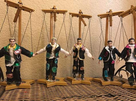 These are my *NSYNC No Strings Attached tour marionette dolls Nsync No Strings Attached, No Strings Attached, Fall Out Boy, Wine Rack, Music Video, Birthday Parties, Music Videos, Party Ideas, Birthday Party