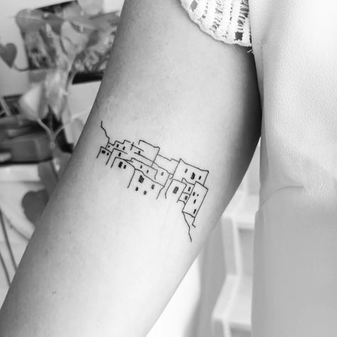 Tuscany Tattoo Ideas, Cinque Terre Tattoo, Simple Italy Tattoo, Tuscany Tattoo, Florence Italy Tattoo, Italy Tattoo Ideas, Italy Inspired Tattoos, Tattoo Partner, Building Tattoo