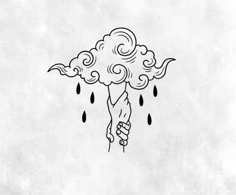 Running Up That Hill Tattoo, Rainy Day Tattoo Ideas, Stormy Tattoos, After The Storm Tattoo, Cloud Tattoo Stencil, Storm Cloud Tattoo, Rain Tattoo Ideas, Head In The Clouds Tattoo, Rain Cloud Tattoos