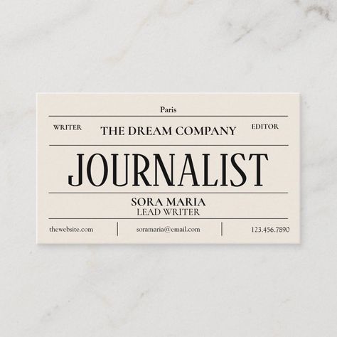 Newspaper Journalism Writer Vintage Business Card Newspapers Aesthetic, Writer Branding, Newspaper Branding, Newspaper Aesthetic, Newspaper Logo, Retro Business Card, Company Business Cards, Company Job, Vintage Business Cards