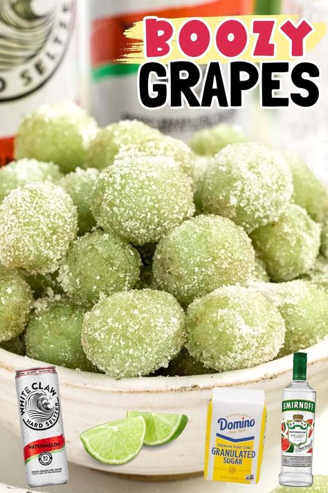 Boozy grapes are all the rage, offering a burst of juicy sweetness with a delightful boozy twist. Infused with hard seltzer and vodka, a delightful twist that are easy to make and promises to be the star of the party. #party #cocktail #boozy #partyfood White Claw Vodka, Boozy Grapes, Sour Patch Grapes, Boozy Treats, Champagne Grapes, Easy Mac N Cheese, Butterbeer Recipe, Sugared Grapes, Princess Pinky Girl