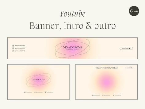 Introducing the PASTEL GRADIENT YouTube Branding Kit, designed to enhance the visual appeal of your YouTube channel and attract more viewers! This package includes a comprehensive collection of cute YouTube visuals that are all carefully curated to elevate your YouTube channel. With this package, you'll easily create stunning visuals for your YouTube Channel that stand out from the crowd, leaving a lasting impression on your audience. Whether you're a vlogger, gamer or content creator, this package will take your YouTube channel to the next level. All my templates are made in Canva, so you will need a FREE Canva account. If you have any questions or concerns, feel free to contact me on Etsy :) You will get: - 1 YouTube banner template - 1 animated YouTube intro template - 1 animated YouTub Aesthetic Youtube Banner Ideas, Youtube Account Aesthetic, Aesthetic Youtube Background, Youtube Set Up Background, Simple Youtube Banner, Aesthetic Yt Banner, Outro Template For Youtube, Youtube Intro Ideas, Youtube Intro Backgrounds