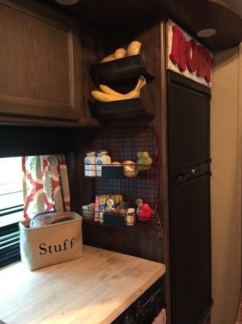 Rv Hack, Camper Storage Ideas Travel Trailers, Rv Storage Organization, Camper Organization Travel Trailers, Rv Storage Solutions, Travel Trailer Organization, Trailer Organization, Camper Interior Design, Trailer Storage