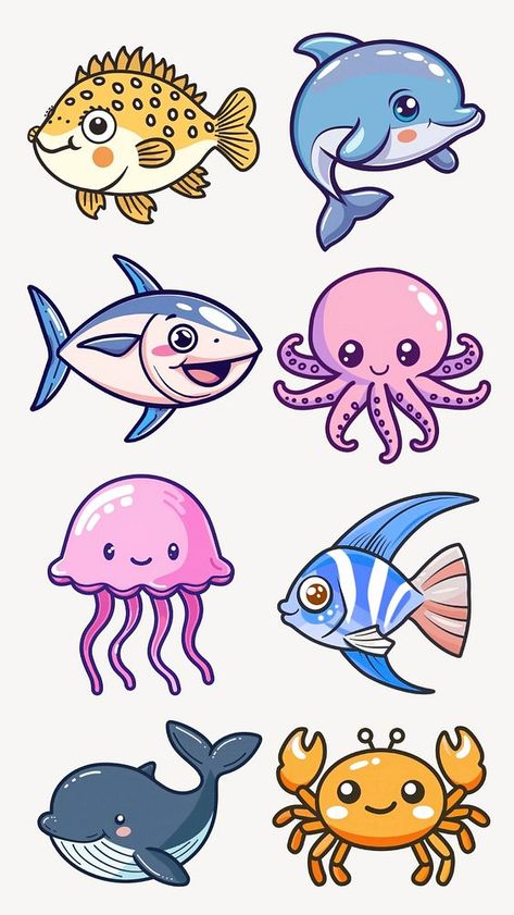 Editable aquatic animal cartoon design element set | premium image by rawpixel.com / Tanat Chittirungsan Aquatic Design, Aquatic Animal, Ocean Elements, Sea Illustration, Aquatic Animals, Animal Stickers, Ocean Animals, Animal Clipart, Animals Images