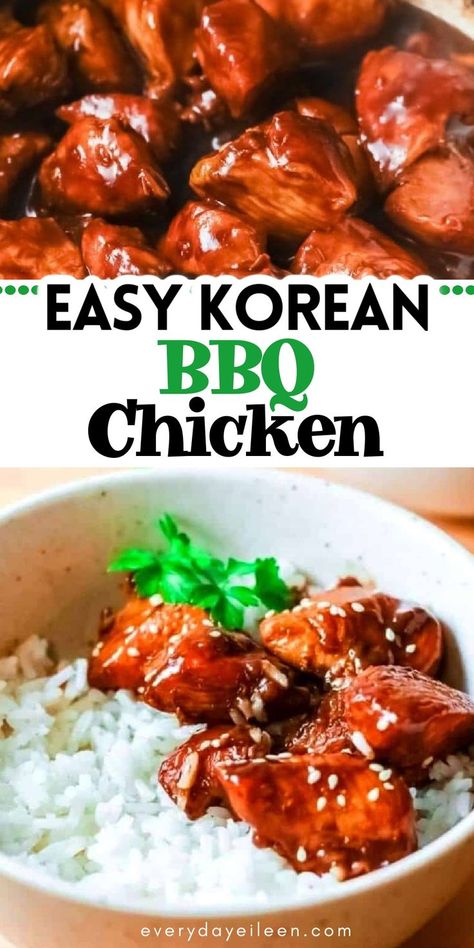 Korean Barbecue Chicken Recipe, Easy Korean Bbq Recipes, Korean Chicken And Rice Recipes, Chinese Barbecue Chicken, Korean Teriyaki Chicken, Bbq Chicken With Rice, Spicy Barbecue Chicken, Korean Chicken Bbq Recipes, Bbq Asian Chicken