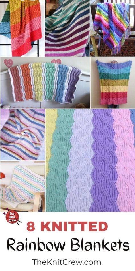 Knitting Patterns For Blankets, Heart Blanket Pattern, Rainbow Afghan, Knitted Rainbow, Striped Baby Blanket, Heart Blanket, Rainbow Blanket, Knitted Heart, Knitted Afghans