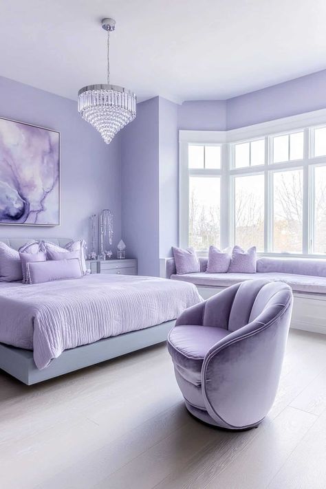 59 Dreamy Pastel Bedroom Ideas You'll Love Pastel Purple Room Decor, Purple Pastel Bedroom, Room Ideas Lavender, White And Lavender Bedroom, Lilac Room Ideas, Purple Aesthetic Bedroom Ideas, Light Purple Room Ideas, Lilac Room Ideas Bedrooms, Pastel Purple Room