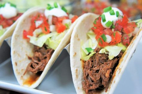 Shredded Beef Tacos - Cook2eatwell Recipe Flank Steak, Homemade Beef Broth, Sweet Taco, Simple Tomato Sauce, Shredded Beef Tacos, Homemade Taco Seasoning Mix, Taco Seasoning Mix, Lemon Tart Recipe, Hand Pie Recipes