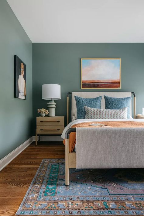 Save Blue Green Walls Bedroom, Teal Modern Bedroom, Pale Teal Bedroom, Blue Green Bedroom Paint, Bedroom Teal Accent Wall, Light Teal Room, Light Teal Bedroom, Green Bedroom Paint, Blue Green Bedrooms