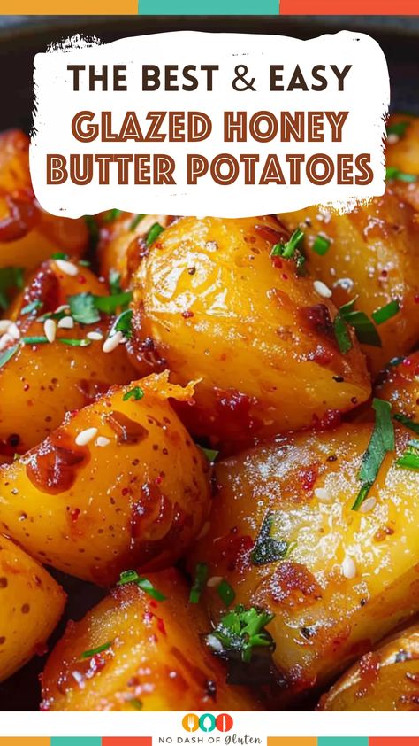 These Glazed Honey Butter Potatoes are a must-try side dish! With a golden sear and a delicious honey-butter glaze, they’re sure to impress. Perfect for family dinners or special occasions! Pin now and make them tonight! Honey Golden Potato Recipes, Honey Glazed Potatoes, Honey Roasted Potatoes In Oven, Honey Butter Potatoes, Honey Potatoes Recipes, Honey Gold Bite Size Potatoes Recipe, Must Make Recipes, Whole Potato Recipes, Honey Gold Potatoes Recipes