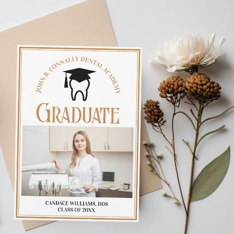 Chic Dental School Photo Custom Graduation Announcement Dental School Graduation, Dentist Graduation, Graduation Party Cards, Student Photo, Dental School, Dental Student, School Photo, Graduation Announcement, Graduation Card