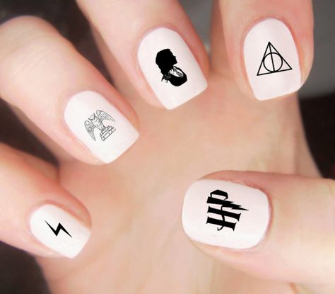 Potter Nails, Harry Potter Nails, Nails Products, Flavored Lip Gloss, Waterslide Decals, Grand Kids, Deathly Hallows, Nail Charms, Cute Nail Designs